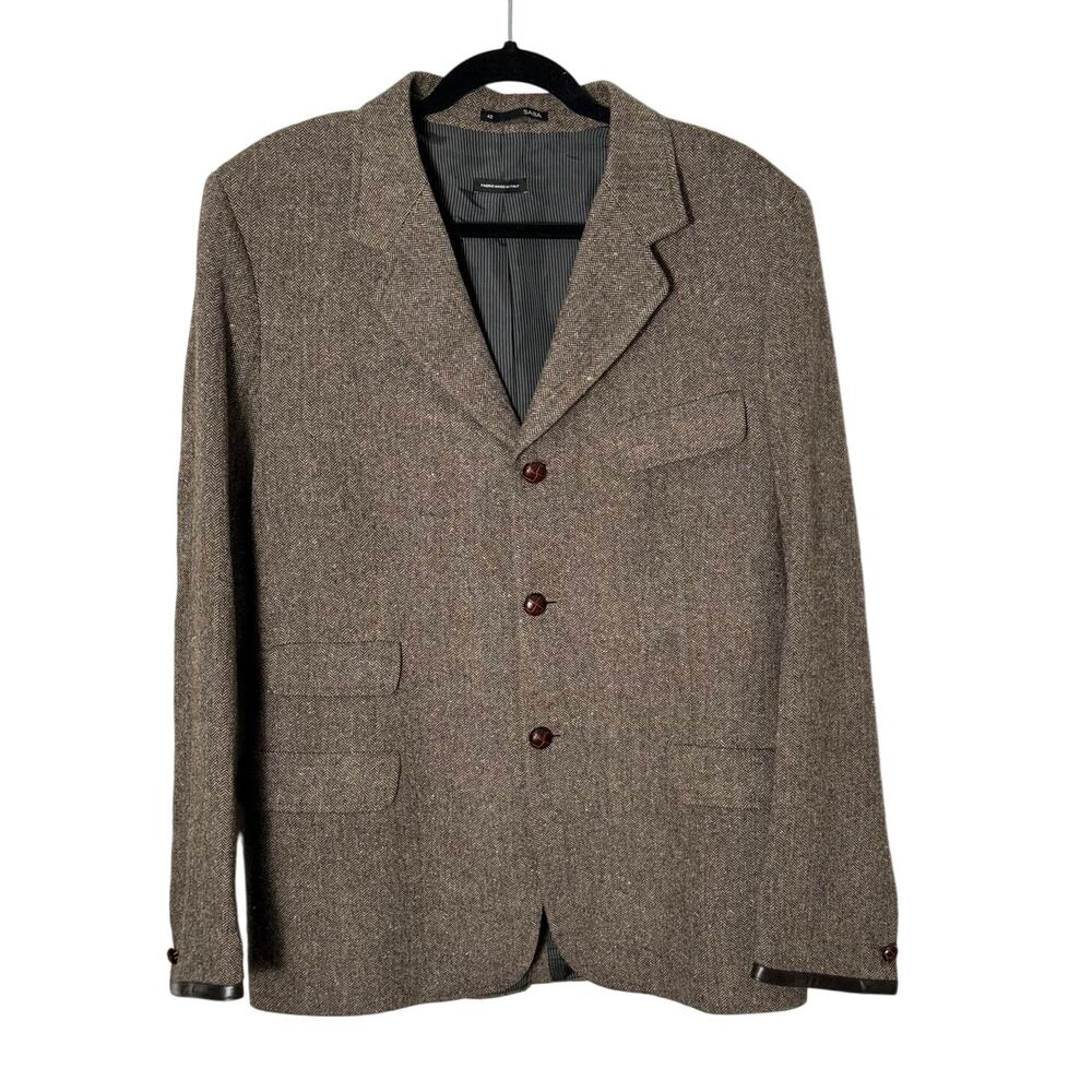 SABA Mens Wool Blend‎ Faux Leather Trim Blazer Size 42